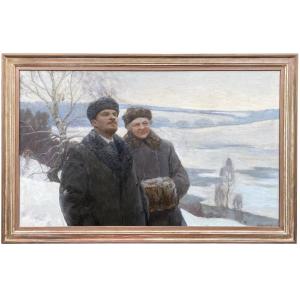 Petr Nikolaevitch Malyshev (1909  – 1976) - ' Lénine Et Krupskaya Dans Un Paysage D’hiver '