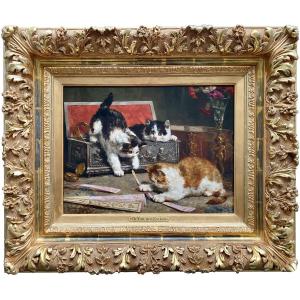 Charles Van Den Eycken (1859 – Brussels – 1923)  - ' Curious Kittens'