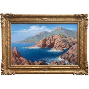 Julien Stappers ( 1875 – 1960 ) - ' Les falaises de l’Esterel sur la Méditerranée '