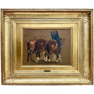 Charles Verlat (1824 – Antwerp – 1890) - Study Of Three Horses