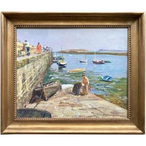 'Basse mer à Portivy, Bretagne'  by Oswald Poreau (Schaerbeek 1877 – 1955 Waterloo)