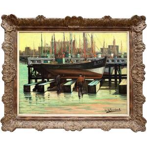 Achille van Sassenbrouck  ( Bruges 1886 – 1979 Gand ) -  Les mains du port à Ostende
