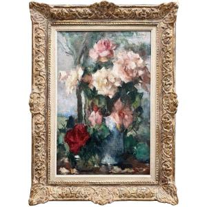 Jean Laudy (1877 - 1956) - ' Bouquet Of Assorted Roses In A Vase '