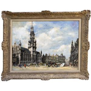Simon Van Gelderen (Bruxelles 1905 – 1986 Ostende) - « Place centrale, Bruxelles »
