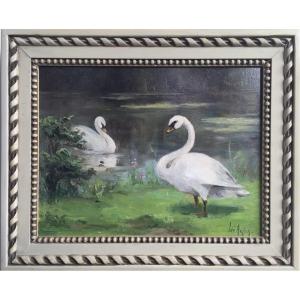 A Pair Of Swans, Arden Leo, Antwerp 1859 - 1904 Brussels