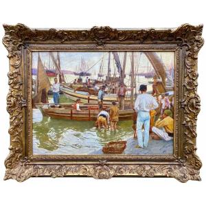 Kunz Meyer - Waldeck, 1859 –1953, Fishermen Boats In Harbour Of Cascais, Portugal