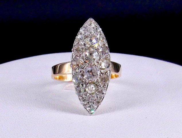 Bague Marquise Diamants Fin XIX ème -photo-4