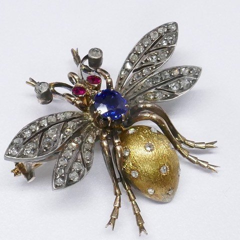 Broche Abeille Diamants Rubis Saphir XIX ème Siècle -photo-4