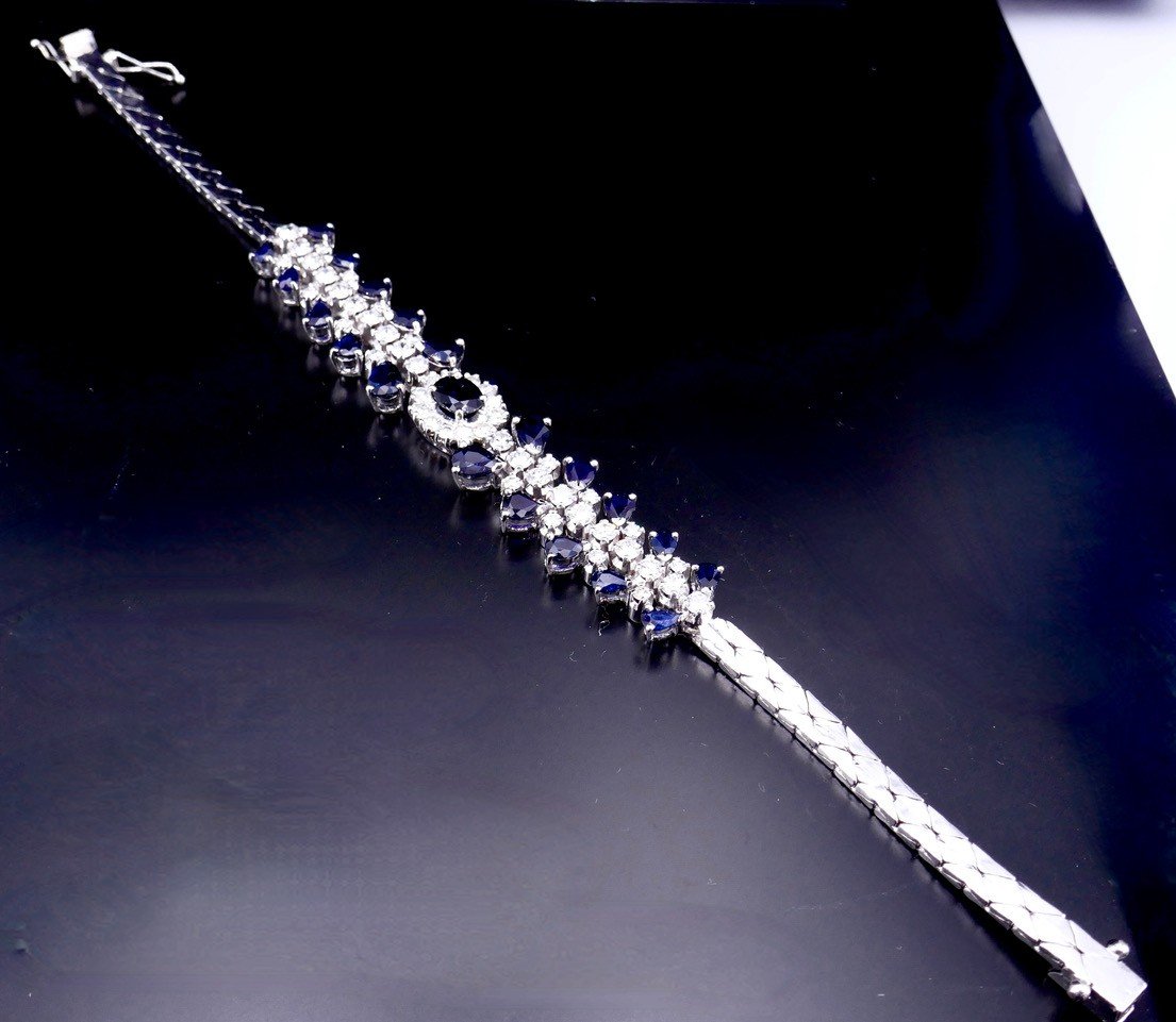 Bracelet Or Gris Diamants Et Saphirs-photo-4