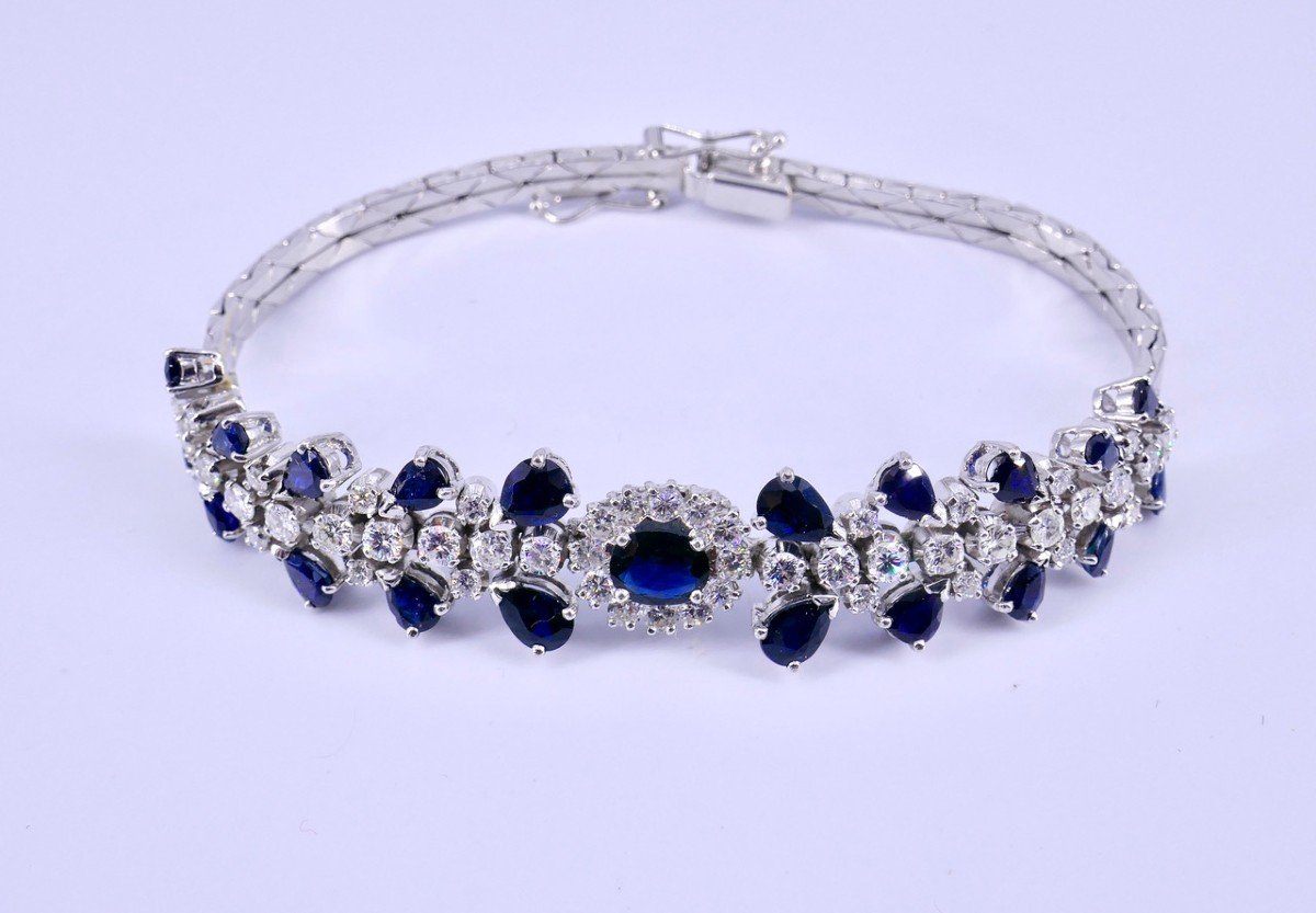 Bracelet Or Gris Diamants Et Saphirs