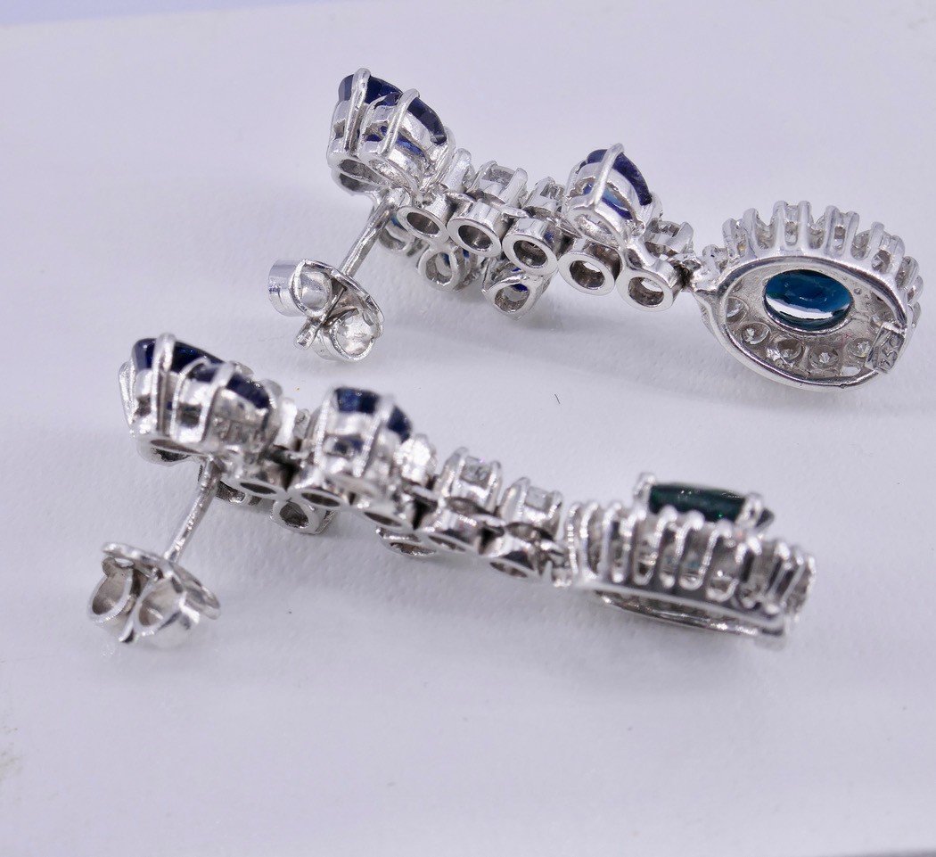 Boucles d'oreilles 1960 Or Gris Diamants Et Saphirs-photo-2