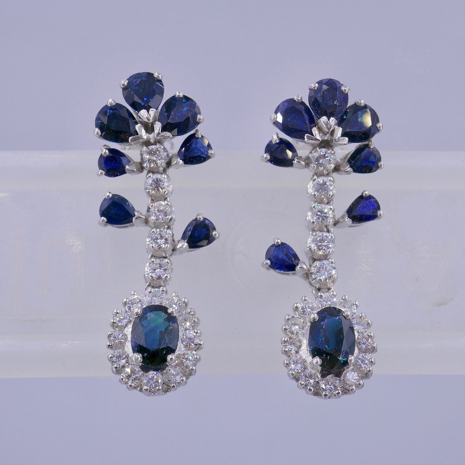 Boucles d'oreilles 1960 Or Gris Diamants Et Saphirs-photo-4