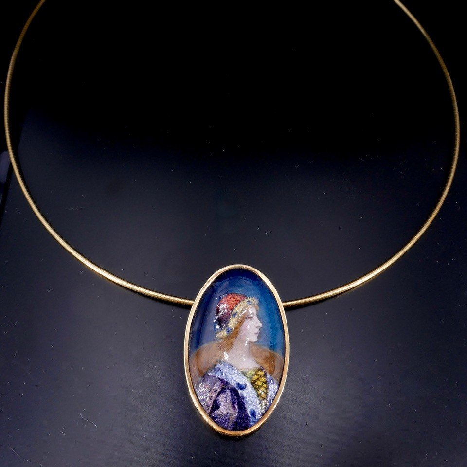 Collier Pendentif émaillé Paul Bonnaud 