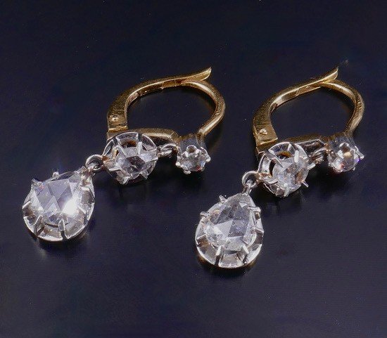 Late 19th Century Diamond Sleeper Ear Pendants-photo-2