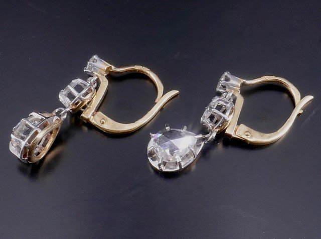 Late 19th Century Diamond Sleeper Ear Pendants-photo-3