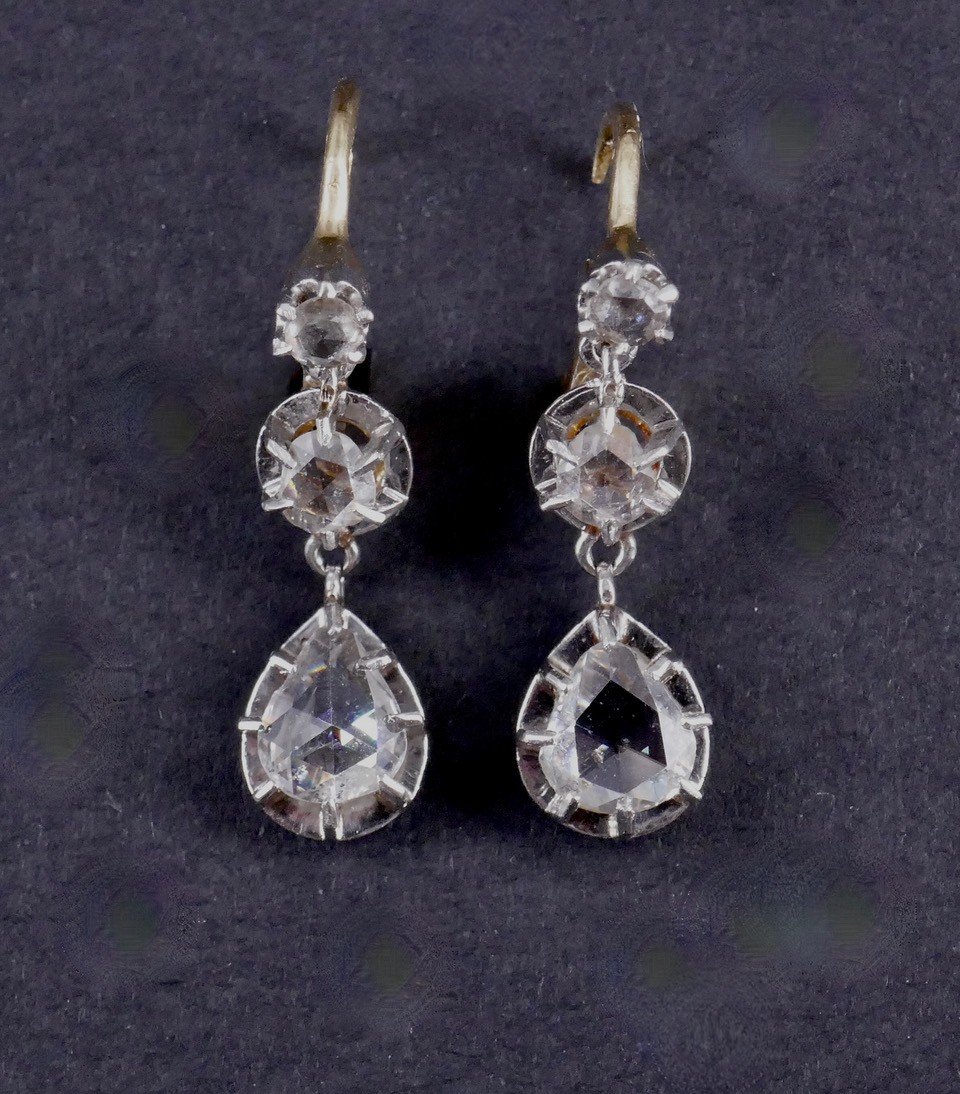 Late 19th Century Diamond Sleeper Ear Pendants-photo-4