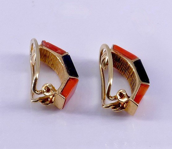 70s Coral Onyx Ear Clips-photo-1