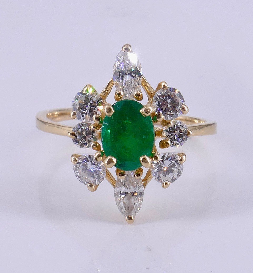 Emerald And Diamond Navette Ring-photo-1