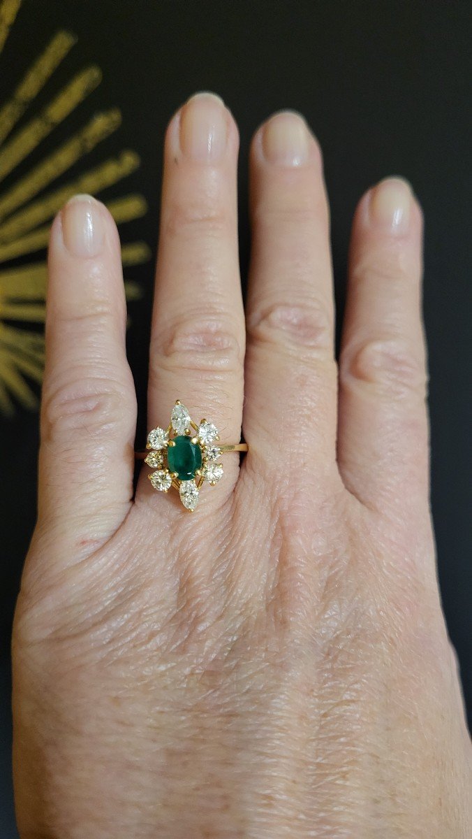 Emerald And Diamond Navette Ring-photo-2