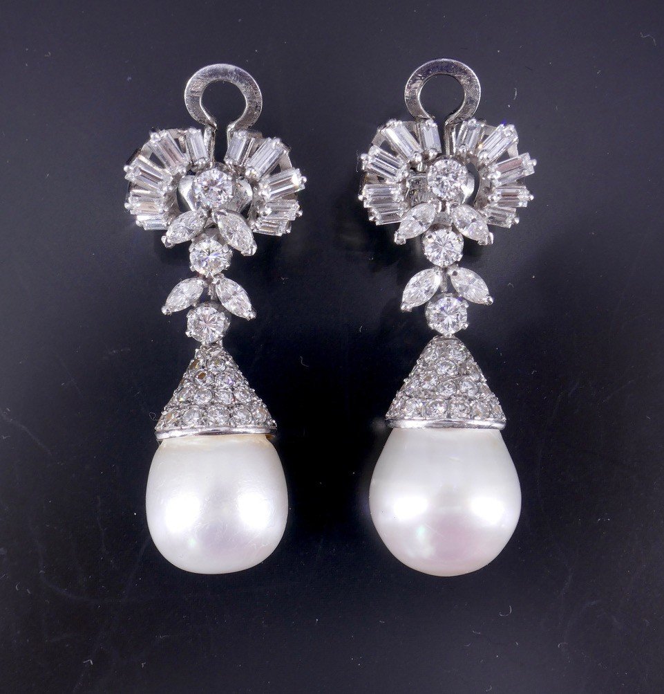 Pendants d'Oreilles Cocktail Perles Diamants 