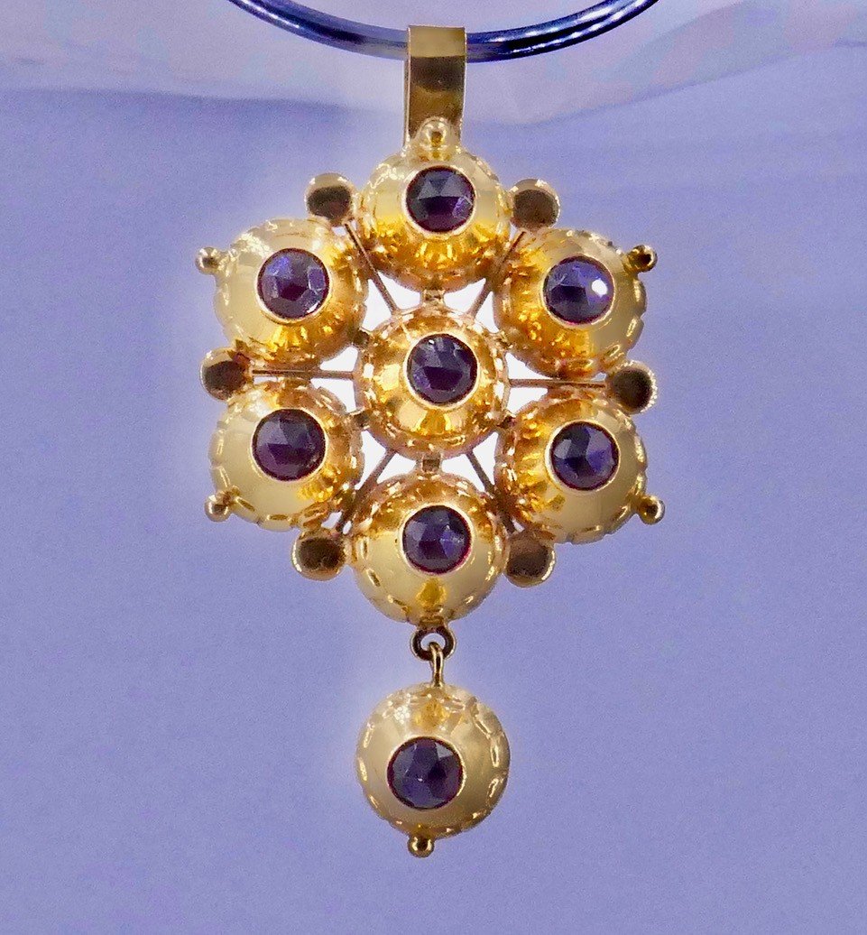 Pendant "rose Du Velay" Gold And Garnets-photo-4