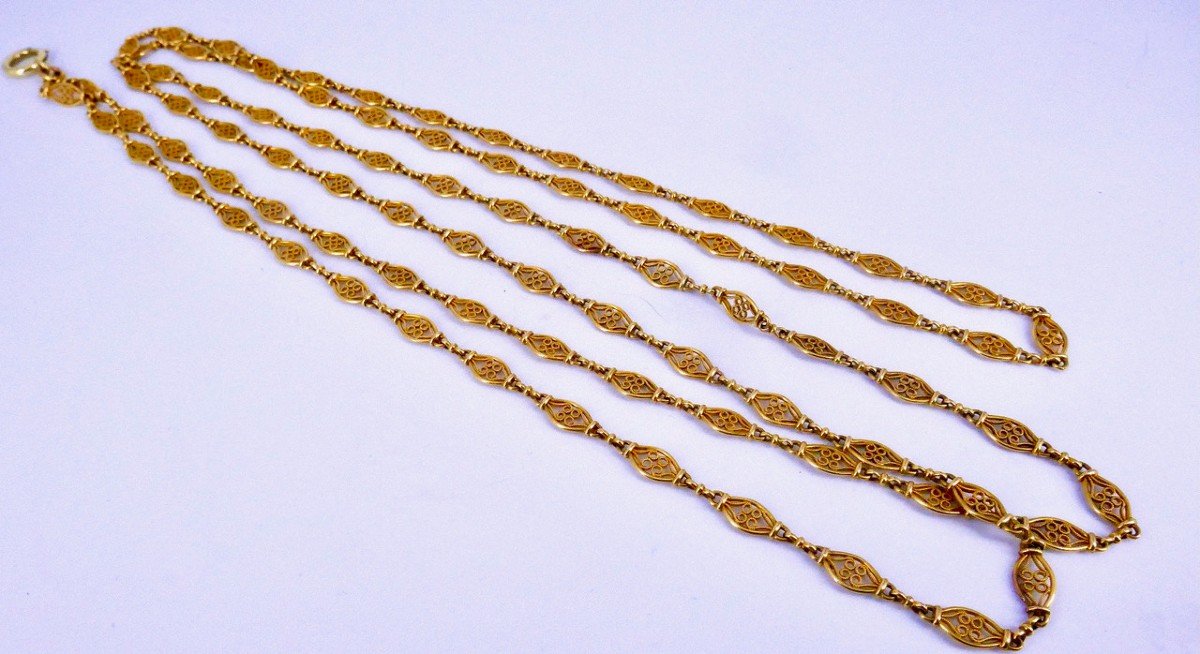 Filigree Gold Long Necklace Late 19th Century-photo-2