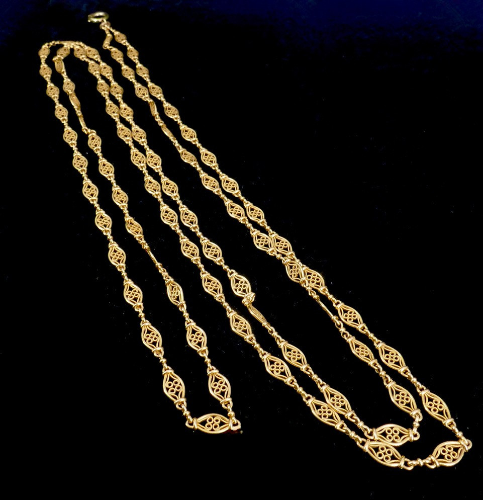 Sautoir Or Filigrané Fin XIX ème Siècle -photo-2