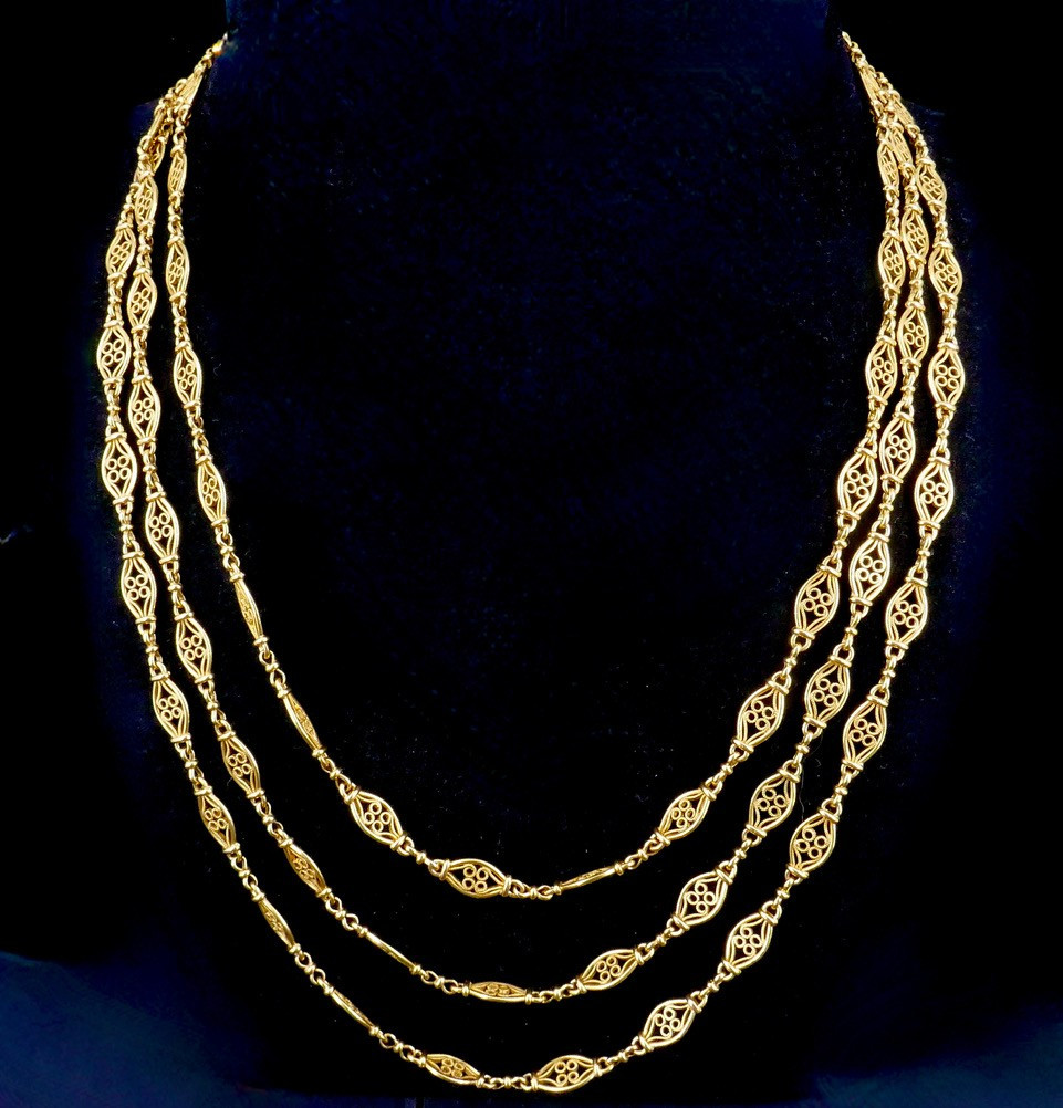 Sautoir Or Filigrané Fin XIX ème Siècle 