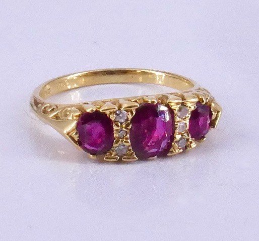 1900 Garter Ring In Yellow Gold Ruby Diamonds-photo-2