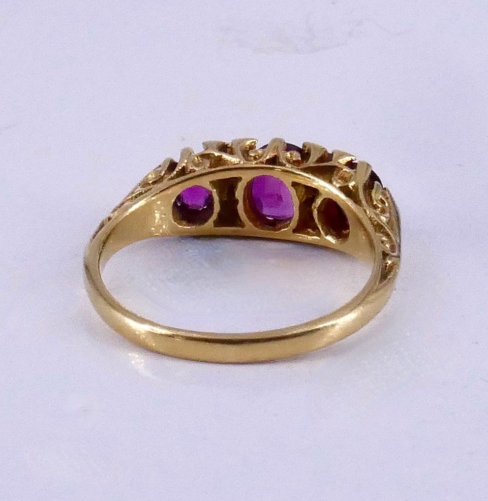 1900 Garter Ring In Yellow Gold Ruby Diamonds-photo-3