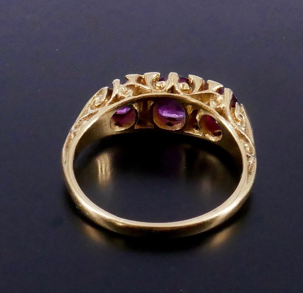 1900 Garter Ring In Yellow Gold Ruby Diamonds-photo-2