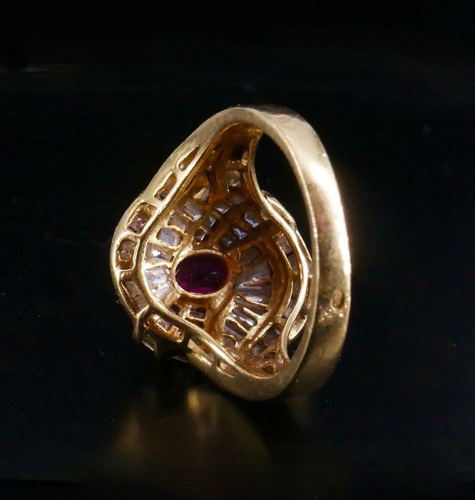 Gold Ring Ruby Diamonds Trapezoid And Modern-photo-2
