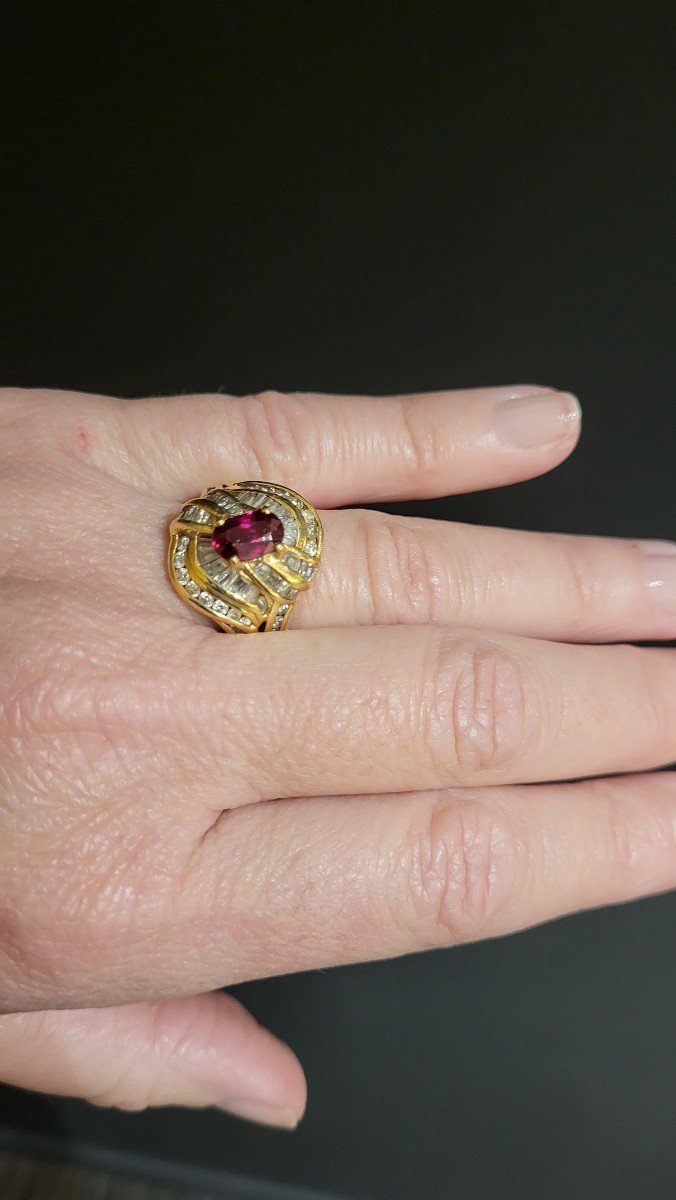 Gold Ring Ruby Diamonds Trapezoid And Modern-photo-1
