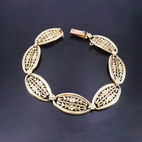 Bracelet Or  Maillons Olives Motifs Floraux fin XIX ème -photo-2