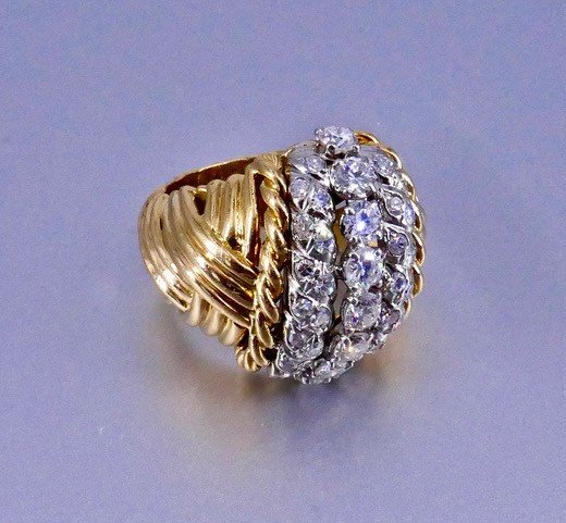 Ring 1950 Gold Platinum Diamonds-photo-2
