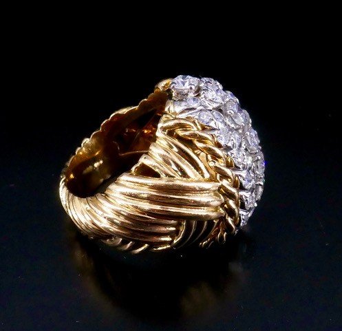 Ring 1950 Gold Platinum Diamonds-photo-3