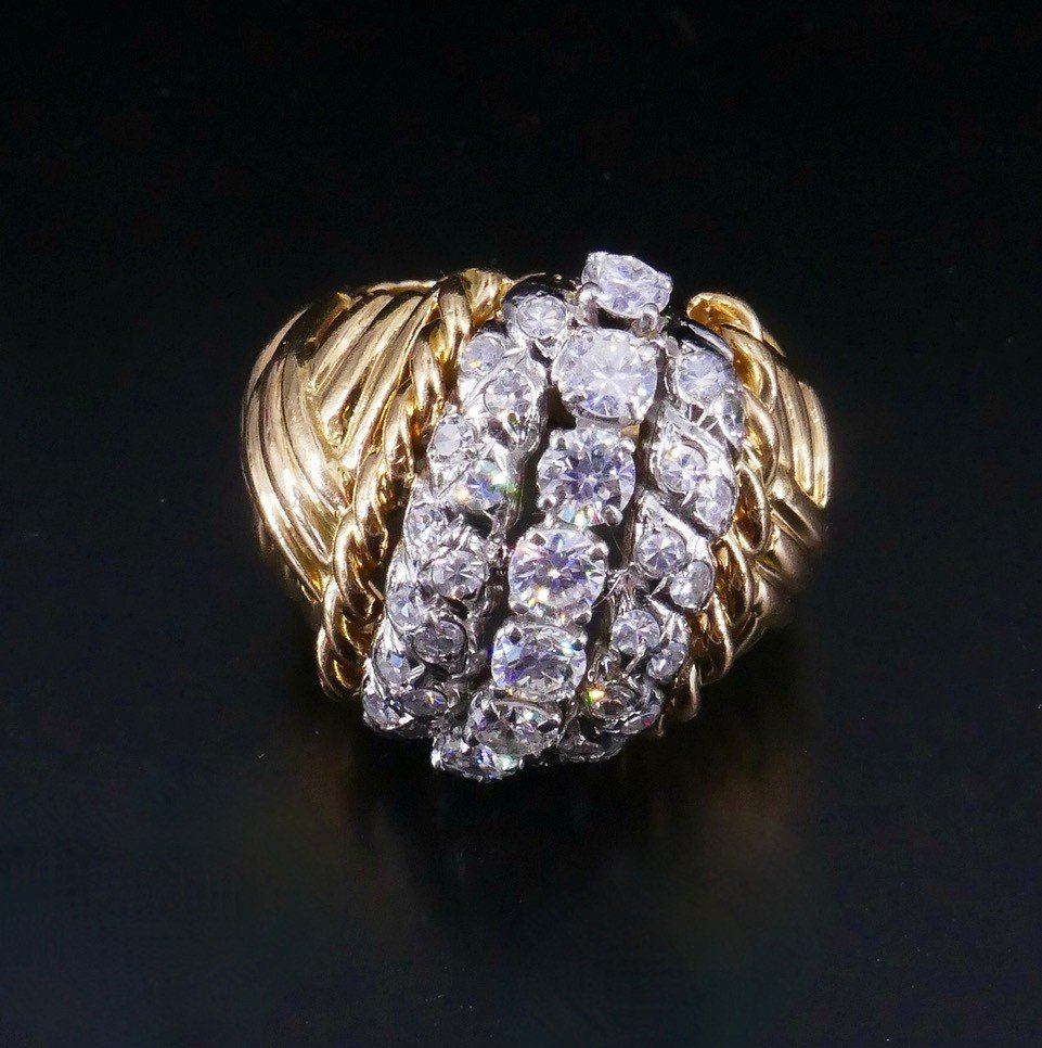Ring 1950 Gold Platinum Diamonds-photo-5