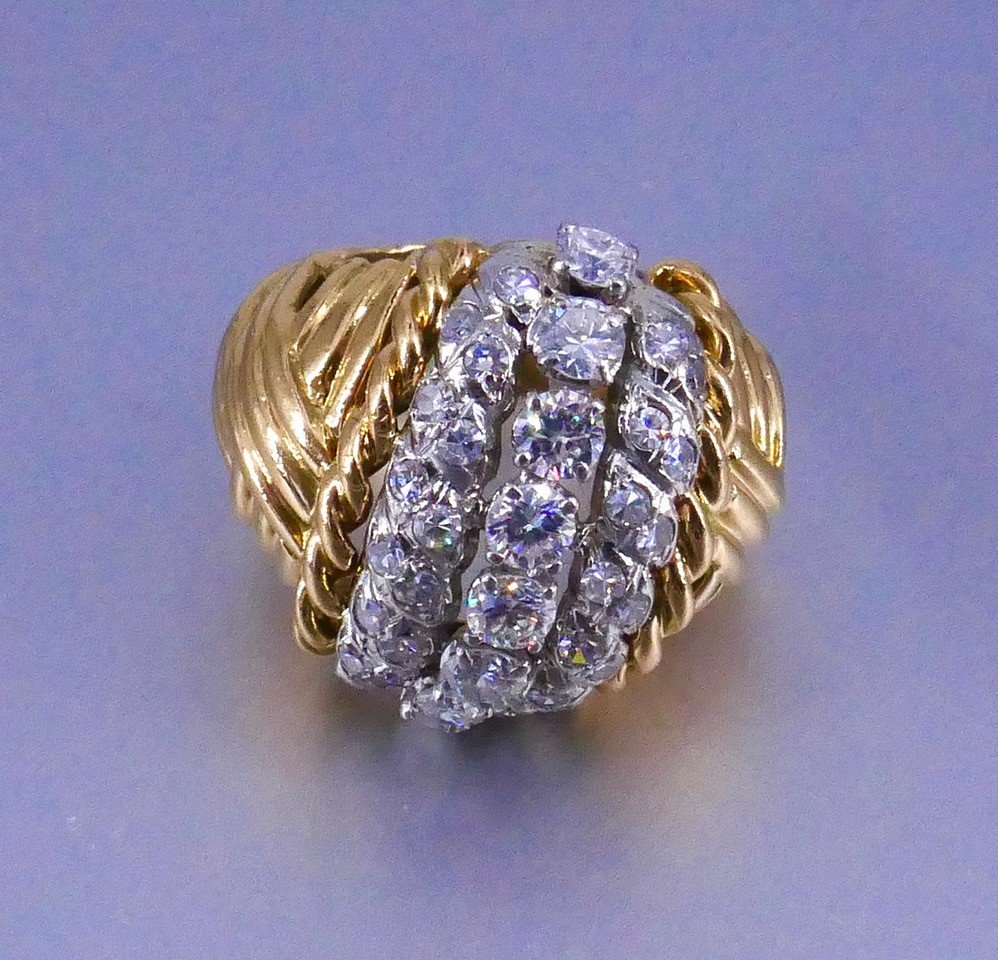 Ring 1950 Gold Platinum Diamonds