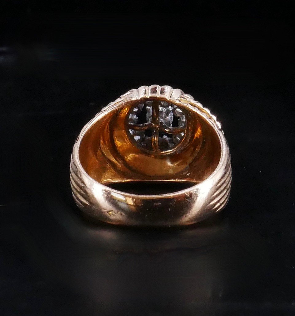 Round Ring 1950 Gold Platinum And Diamonds-photo-3