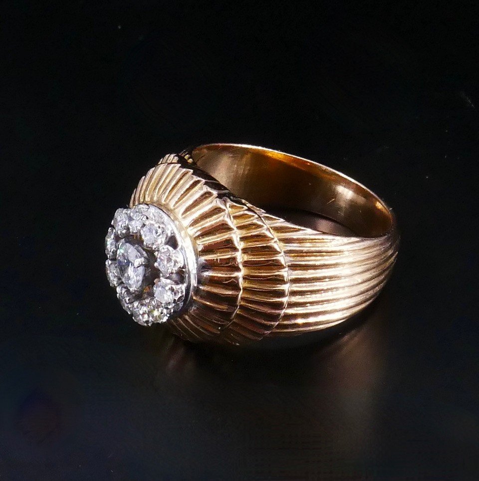 Round Ring 1950 Gold Platinum And Diamonds-photo-4