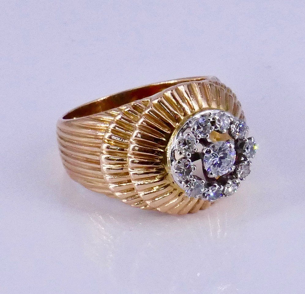 Round Ring 1950 Gold Platinum And Diamonds-photo-1