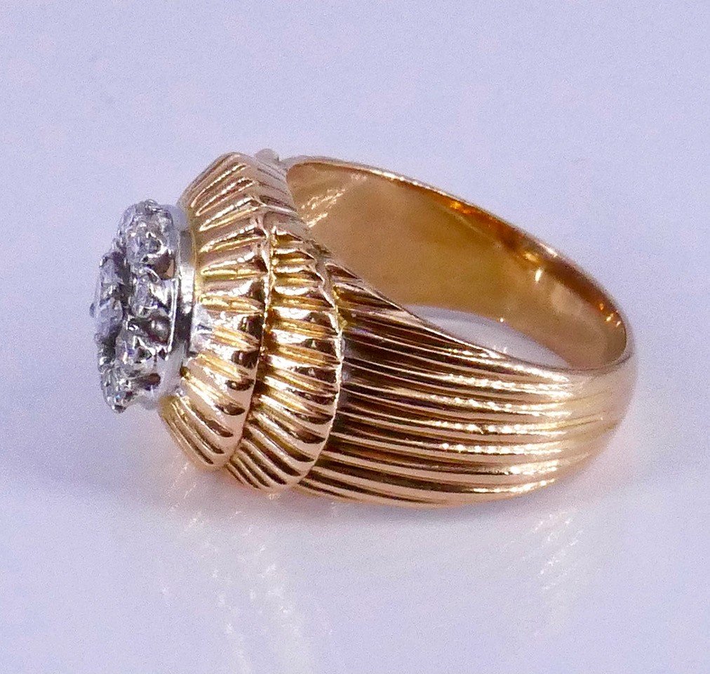 Round Ring 1950 Gold Platinum And Diamonds-photo-3