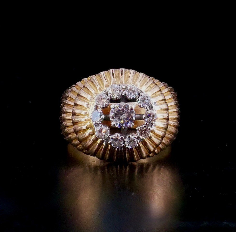 Round Ring 1950 Gold Platinum And Diamonds