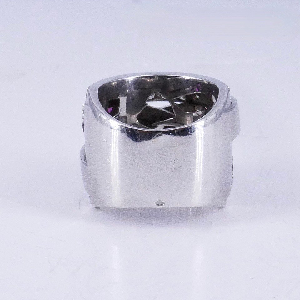 Large Bague Or Gris Diamants  Et Rubis-photo-3