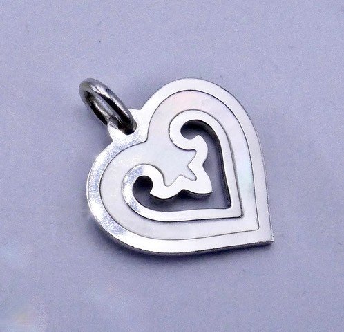 Pendentif O.j Perrin "coeur Légendes" Or Blanc Diamants Et Nacre-photo-2