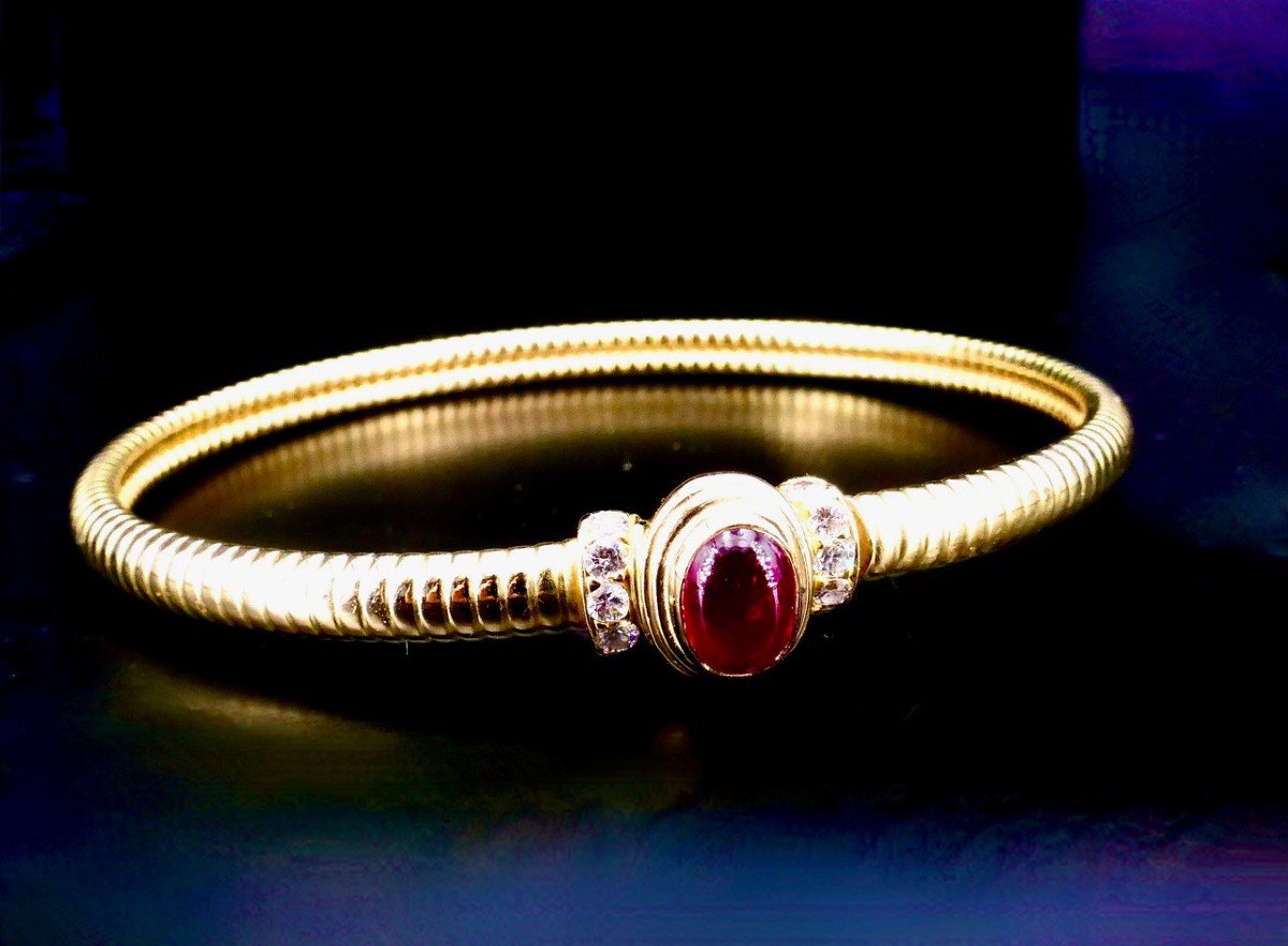 Gay Frères: Yellow Gold Ruby Cabochon Bracelet-photo-2