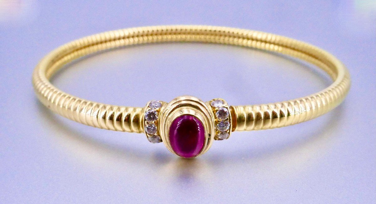 Gay Frères: Yellow Gold Ruby Cabochon Bracelet-photo-4
