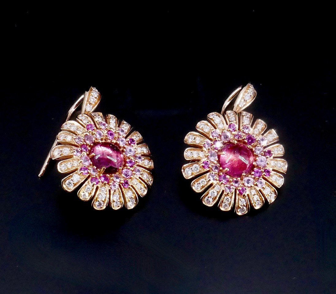 “flowers” Diamond Tourmaline Earrings