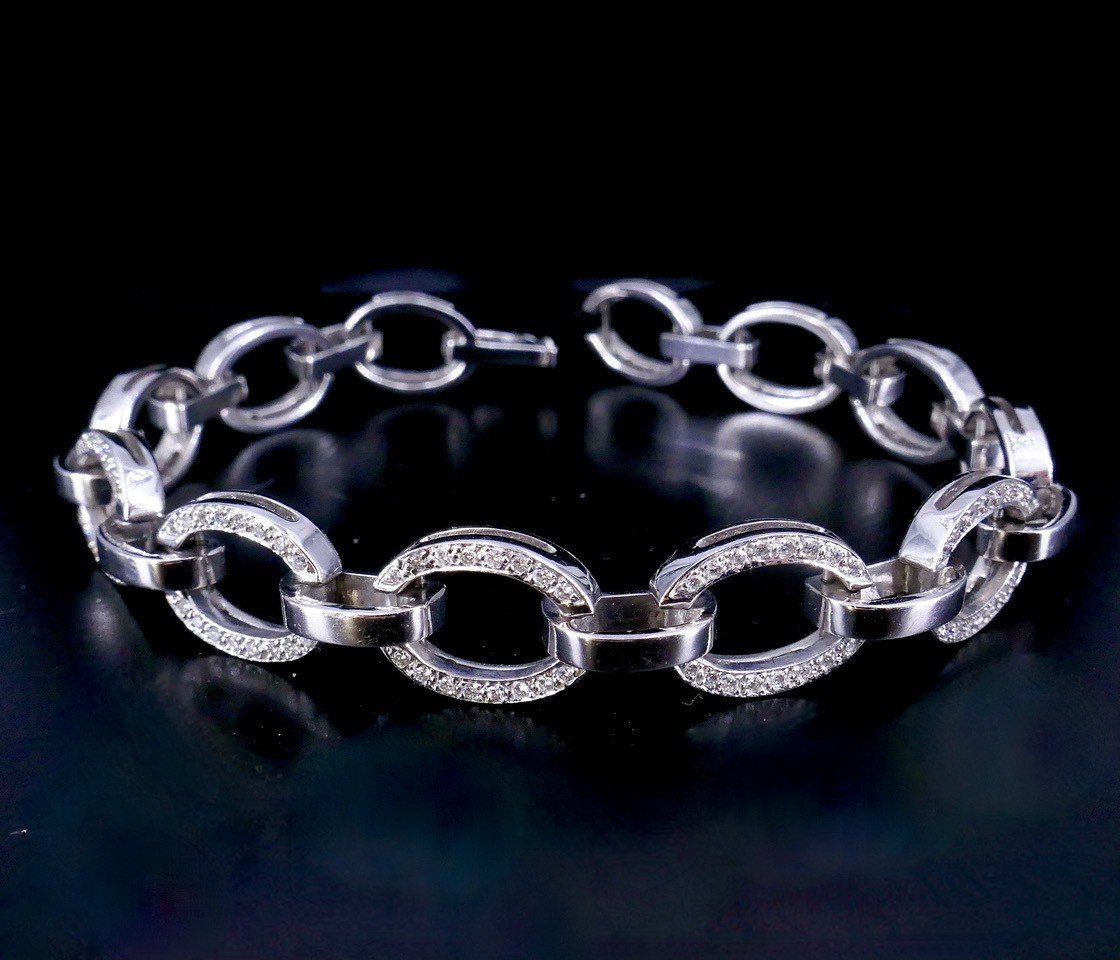 Bracelet Or Gris Diamants Ovales