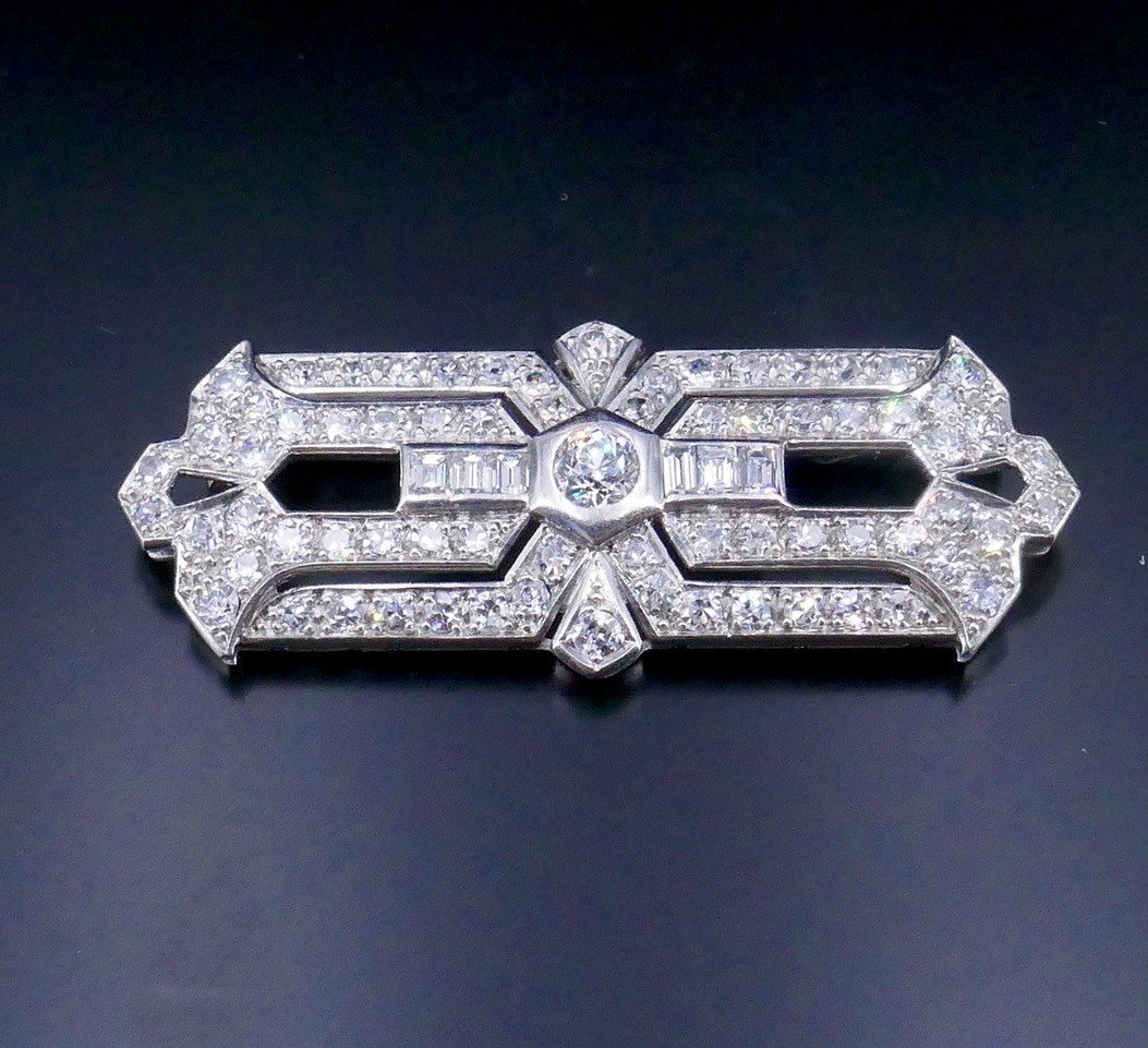Art Deco Platinum And Diamond Plaque Brooch-photo-4